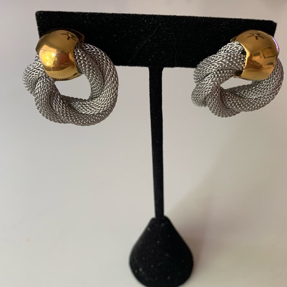 Plunder mesh and silver tone post pierced earrings